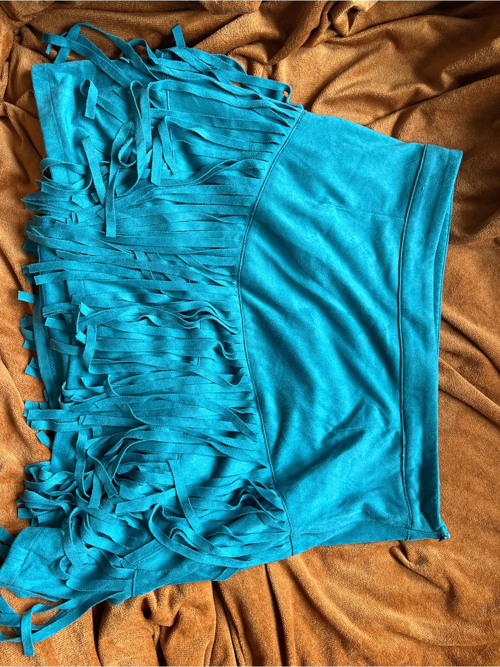 Western Style Sincerely Jules Teal Fringe Mini Skirt - size large - Picture 6 of 8